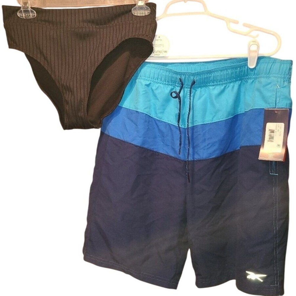 Reebok swim suit bottoms Men's Medium Black Blue Teal Women's bikini medium
